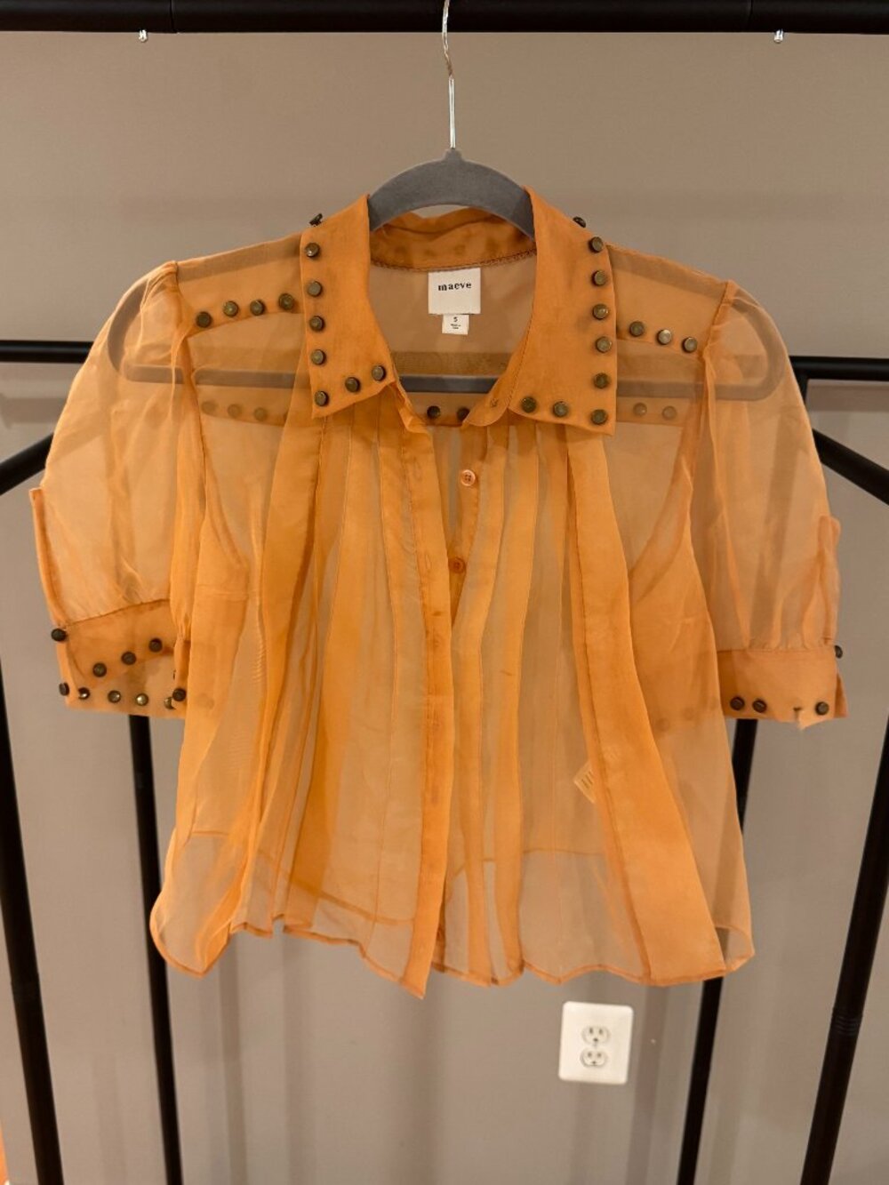 Maeve Short-Sleeve Sheer Pleated Blouse